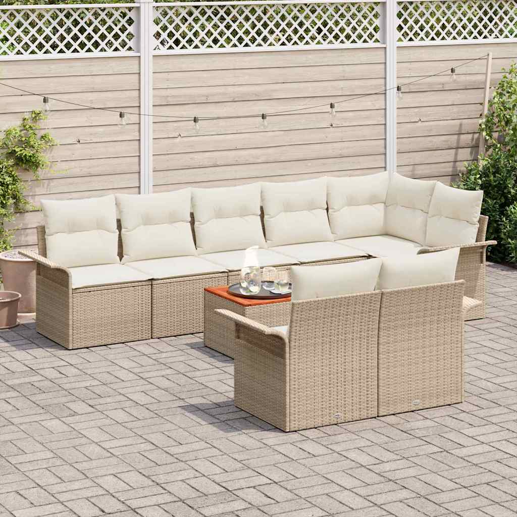 Conjunto de sofás de jardín 9 pcs Beige y Crema ratán sintético