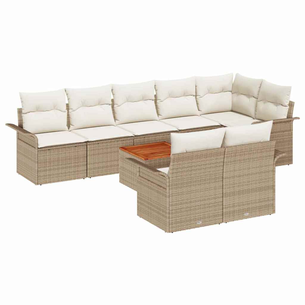 Conjunto de sofás de jardín 9 pcs Beige y Crema ratán sintético