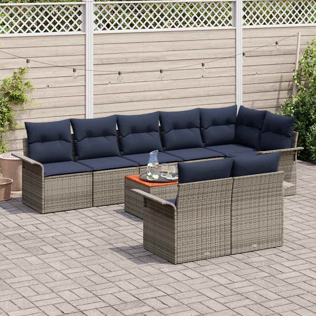 Conjunto de sofás de jardín 9 pcs Gris y azul marino