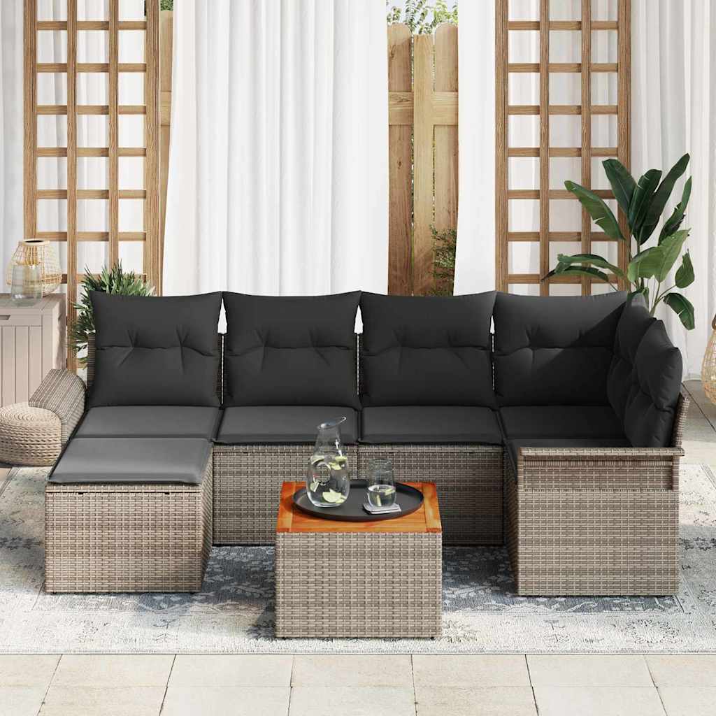 Conjunto de sofás de jardín 7 pcs Gris ratán sintético
