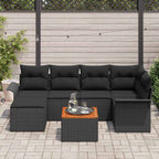 Conjunto de sofás de jardín 7 pcs Negro ratán sintético