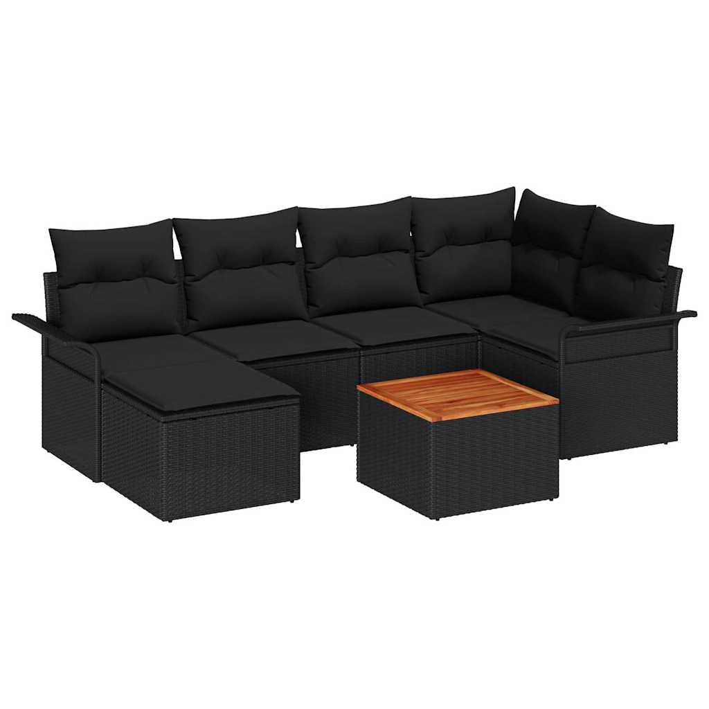 Conjunto de sofás de jardín 7 pcs Negro ratán sintético