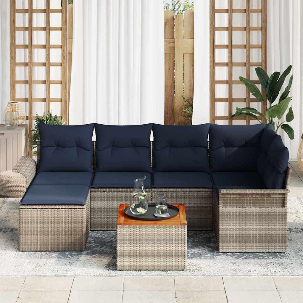 Conjunto de sofás de jardín 7 pcs Gris y azul marino