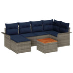 Conjunto de sofás de jardín 7 pcs Gris y azul marino