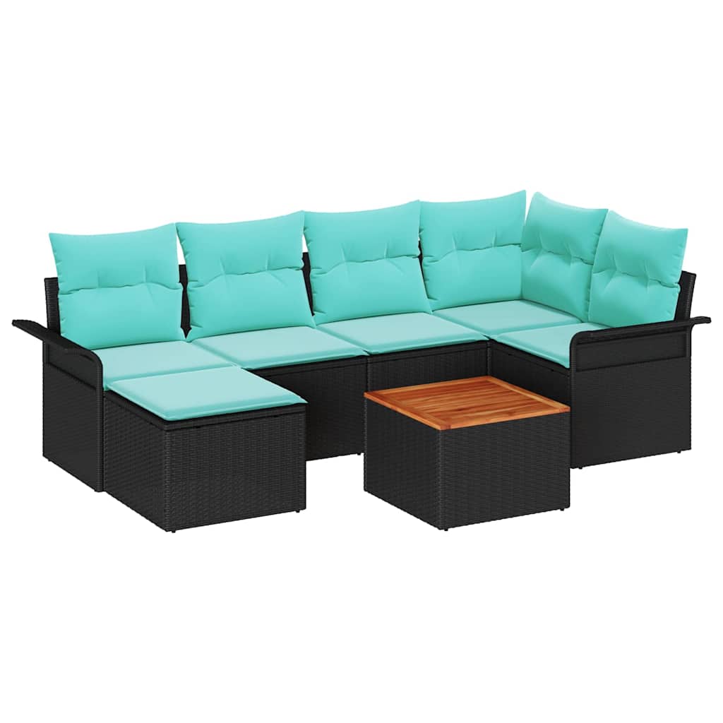 Conjunto de sofás de jardín 7 pcs Negro y Turquesa