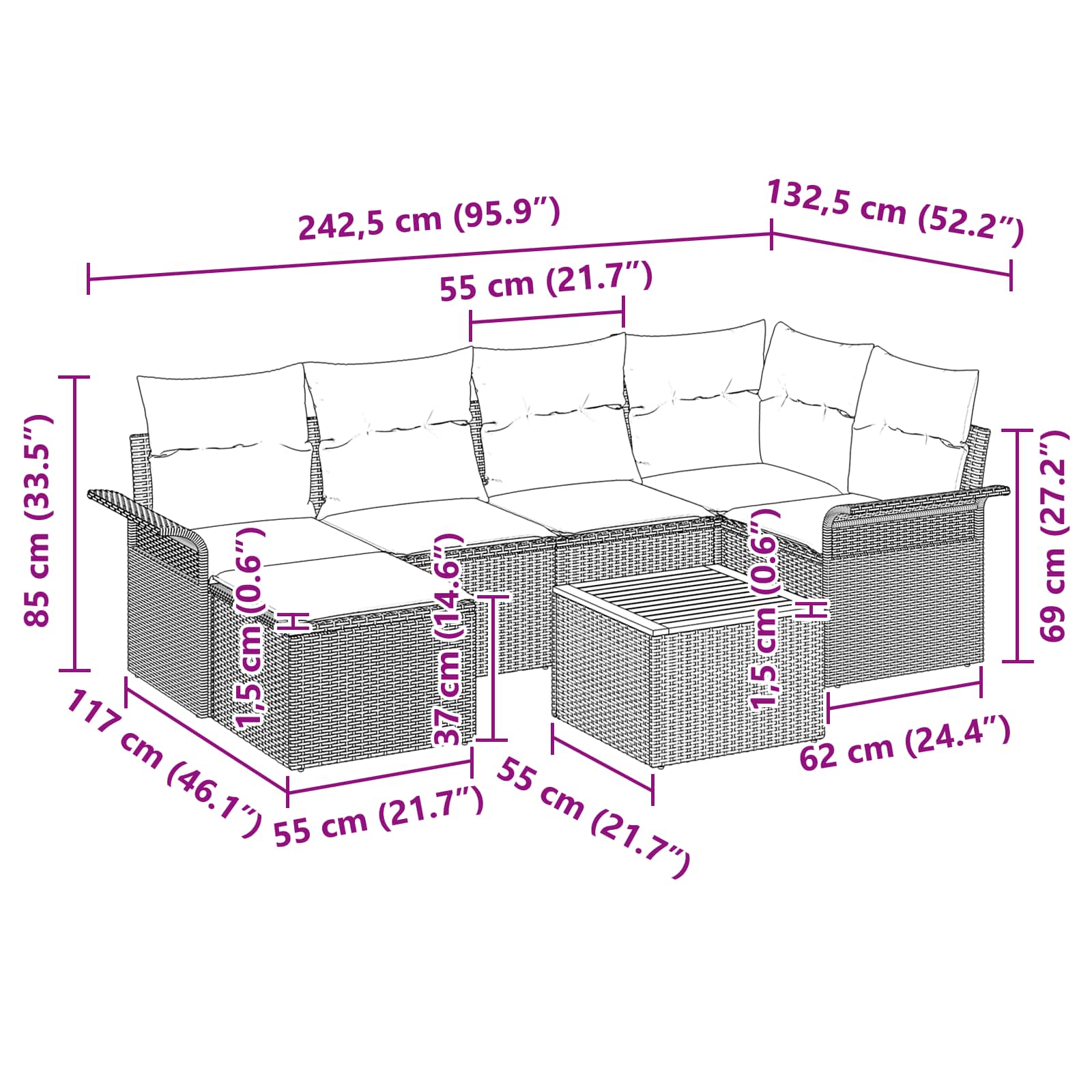 Conjunto de sofás de jardín 7 pcs Negro y Turquesa