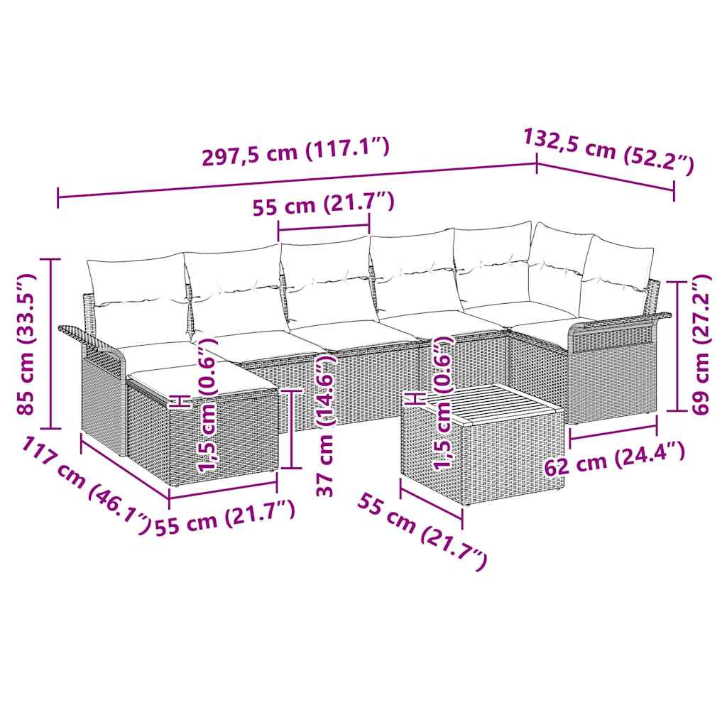 Conjunto de sofás de jardín 8 pcs Gris ratán sintético