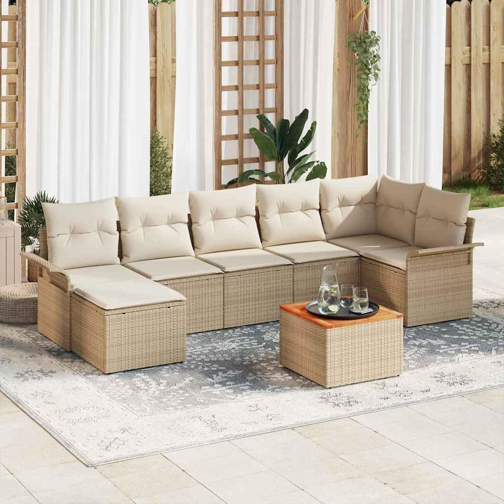 Conjunto de sofás de jardín 8 pcs Beige y Crema ratán sintético