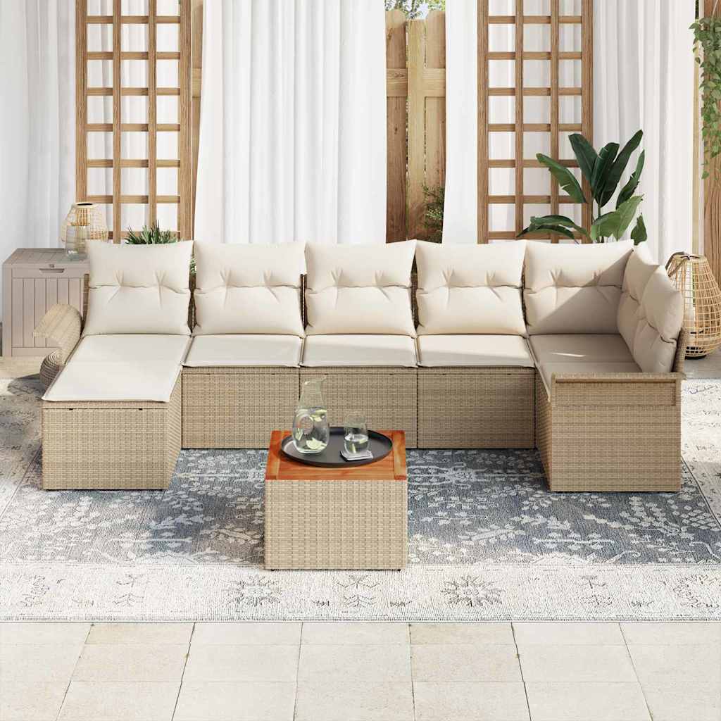 Conjunto de sofás de jardín 8 pcs Beige y Crema ratán sintético