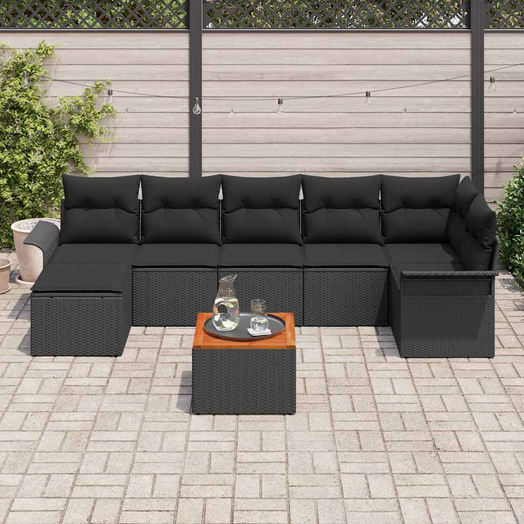 Conjunto de sofás de jardín 8 pcs Negro ratán sintético