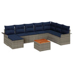 Conjunto de sofás de jardín 9 pcs Gris y azul marino