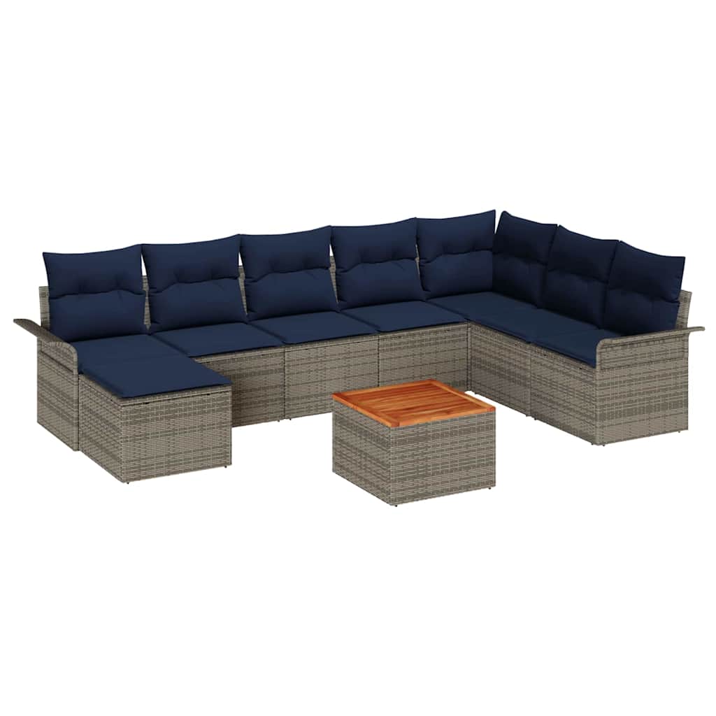 Conjunto de sofás de jardín 9 pcs Gris y azul marino