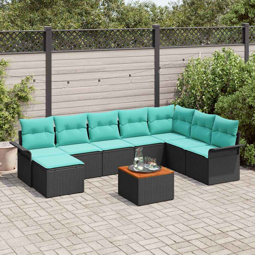 Conjunto de sofás de jardín 9 pcs Negro y Turquesa