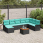 Conjunto de sofás de jardim 9 peças Preto e Turquesa