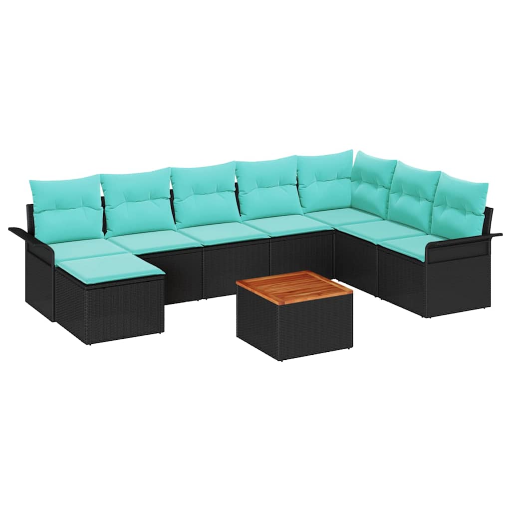 Conjunto de sofás de jardín 9 pcs Negro y Turquesa