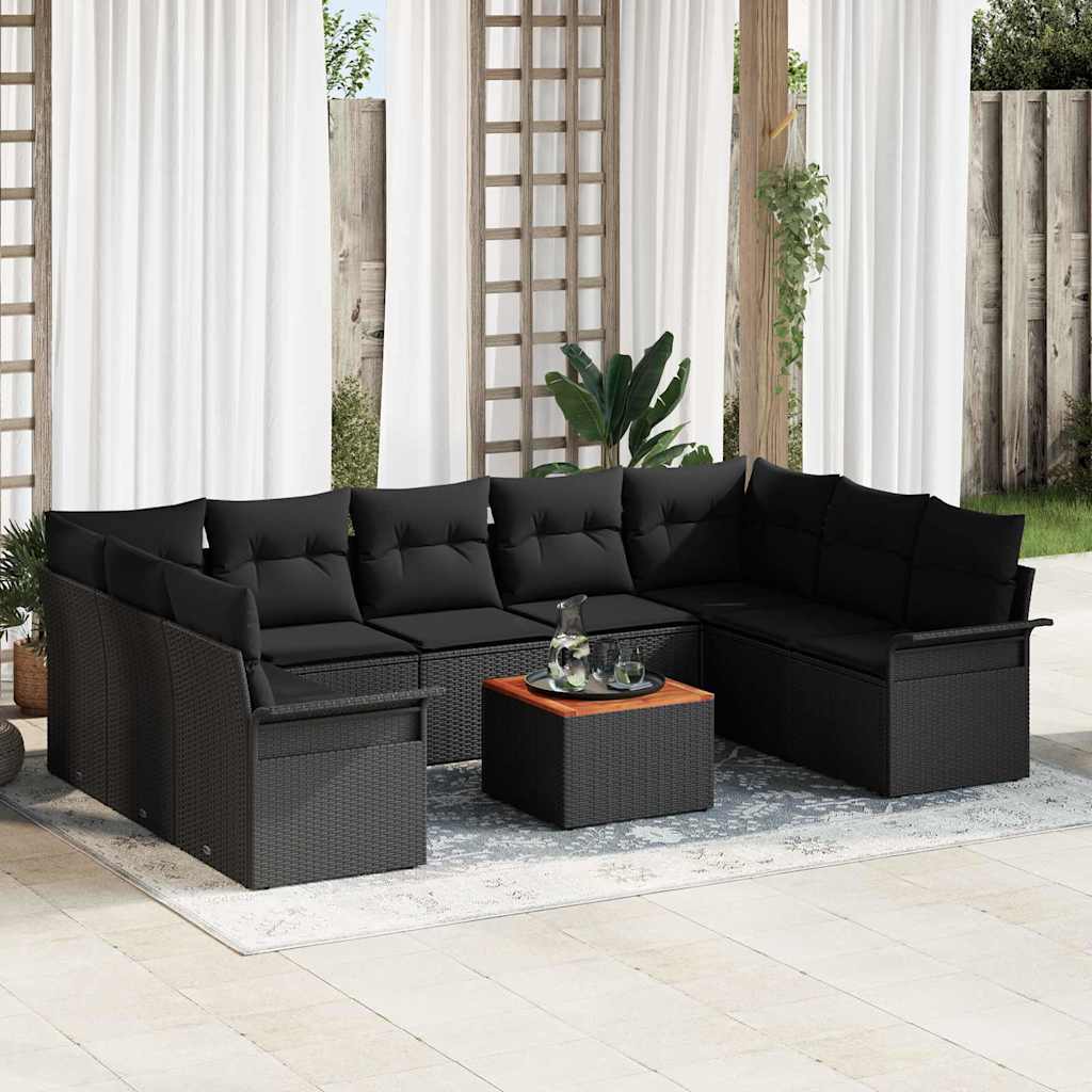 Conjunto de sofás de jardín 10 pcs Negro ratán sintético
