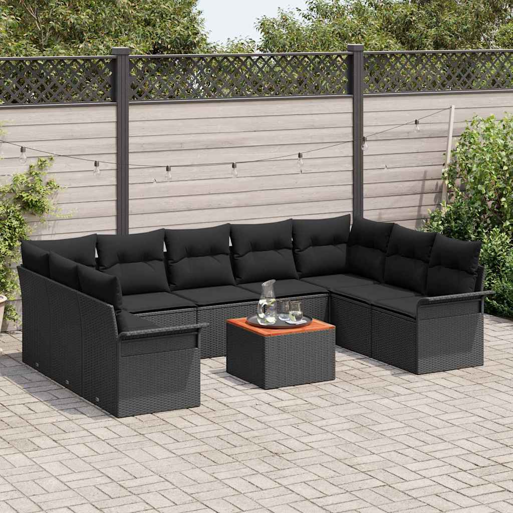 Conjunto de sofás de jardín 10 pcs Negro ratán sintético