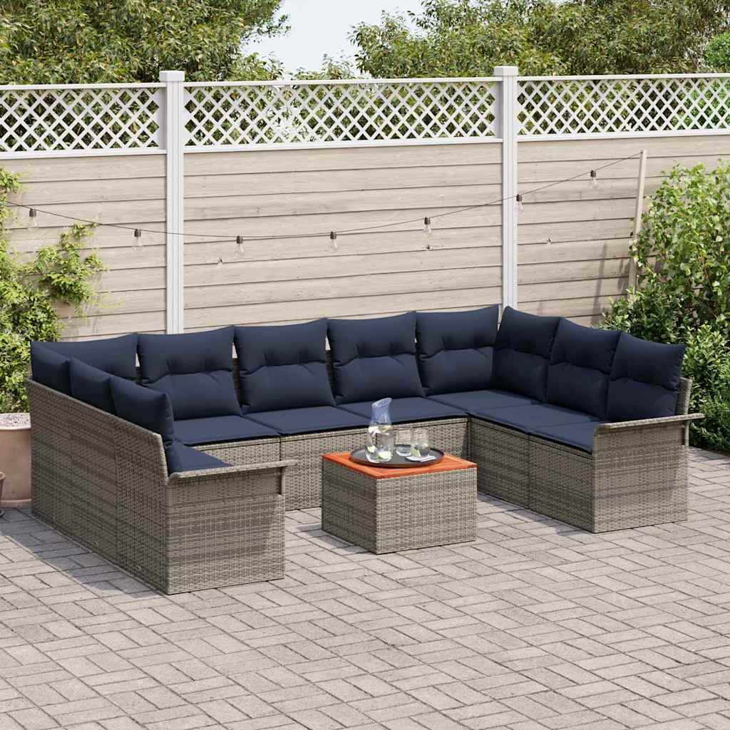 Conjunto de sofás de jardín 10 pcs Gris y azul marino