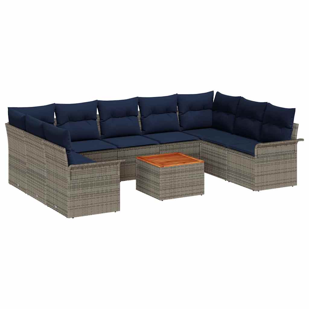Conjunto de sofás de jardín 10 pcs Gris y azul marino