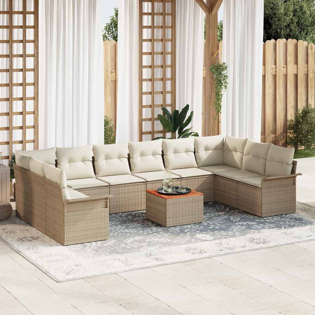 Conjunto de sofás de jardín 11 pcs Beige y Crema