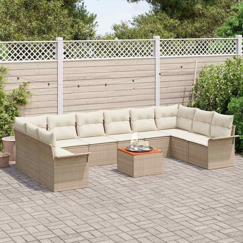 Conjunto de sofás de jardín 11 pcs Beige y Crema