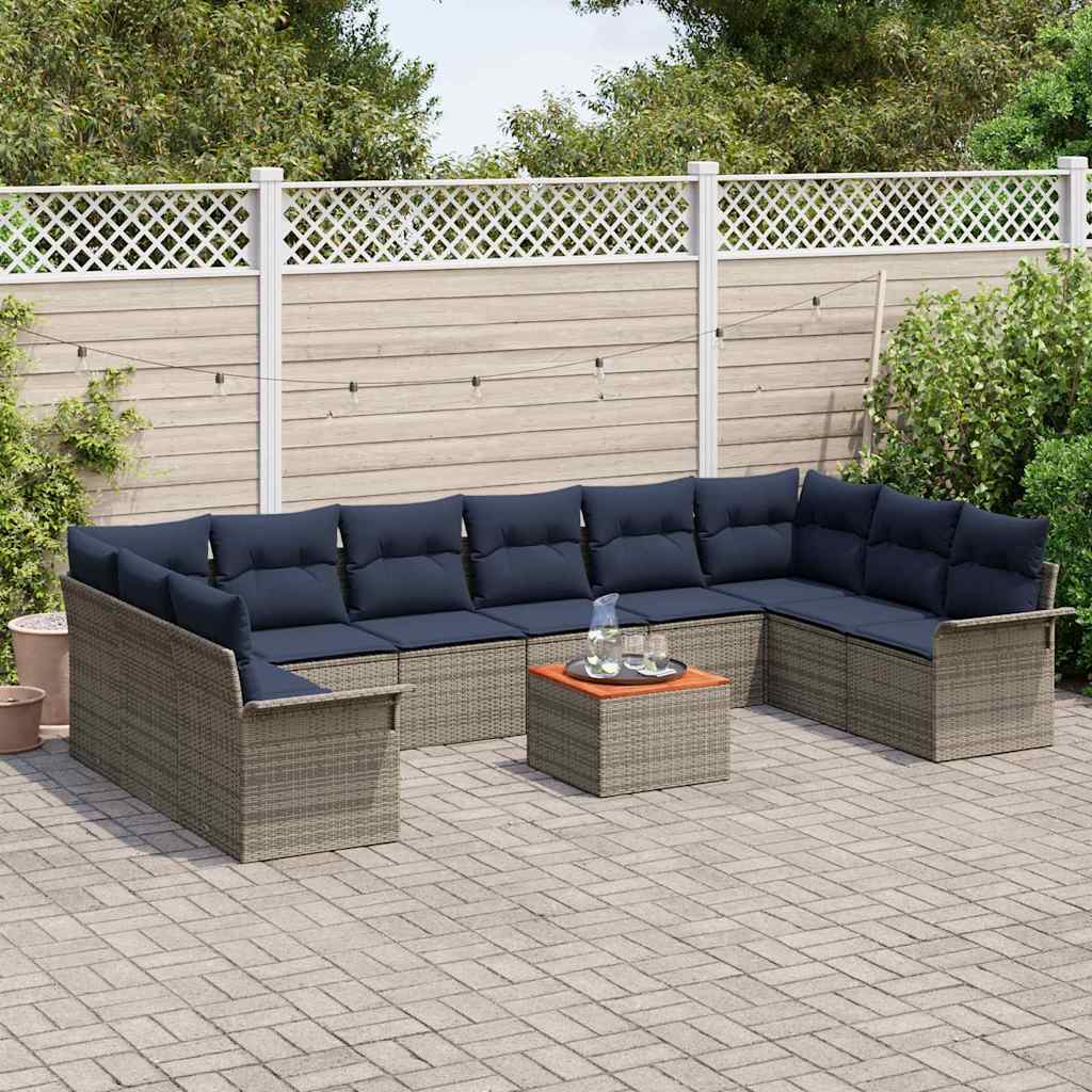 Conjunto de sofás de jardín 11 pcs Gris y azul marino