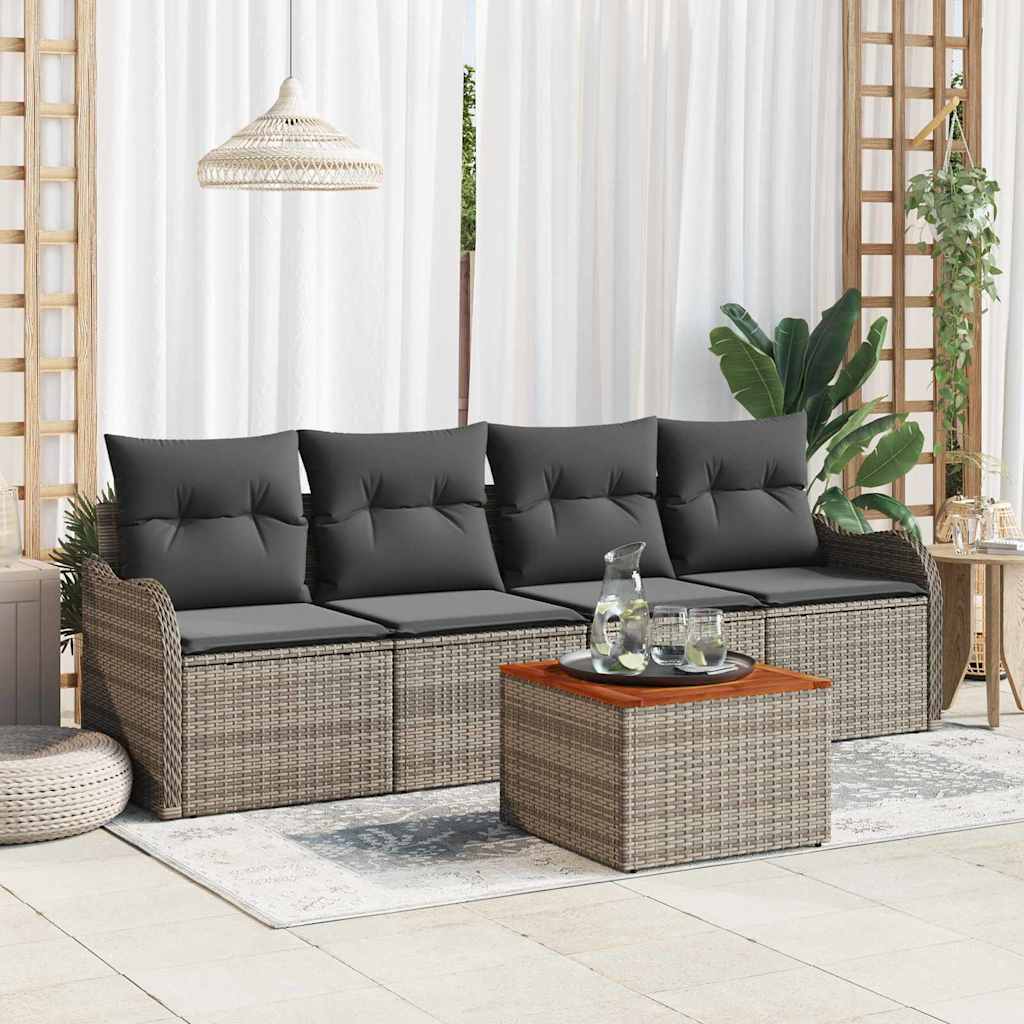 Conjunto de sofás de jardín 5 pcs Beige y Crema ratán sintético