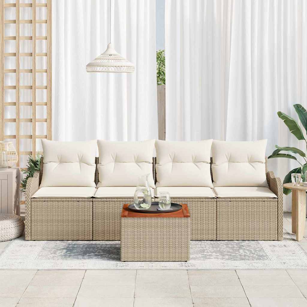 Conjunto de sofás de jardín 5 pcs Beige y Crema ratán sintético