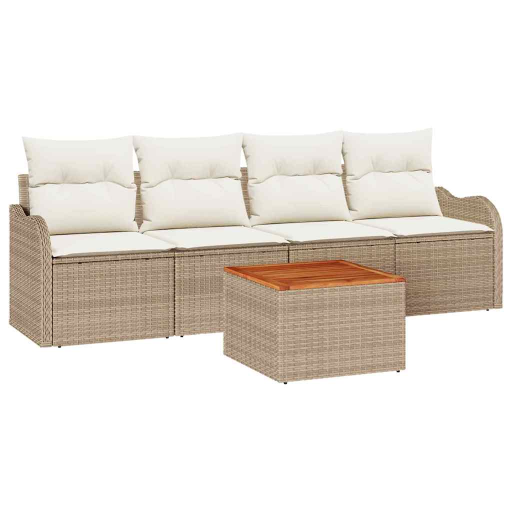 Conjunto de sofás de jardín 5 pcs Beige y Crema ratán sintético