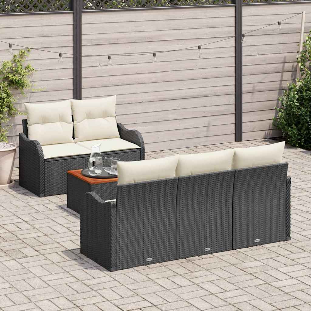 Conjunto de sofás de jardín 6 pcs Negro y crema ratán sintético