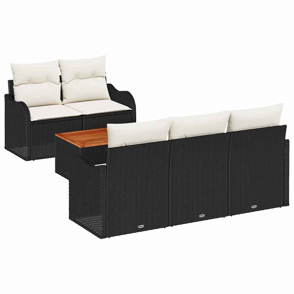 Conjunto de sofás de jardín 6 pcs Negro y crema ratán sintético