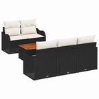 Conjunto de sofás de jardín 6 pcs Negro y crema ratán sintético