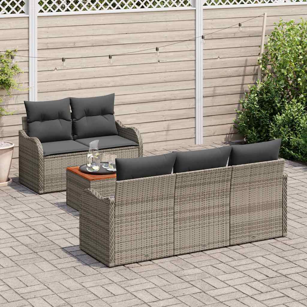 Conjunto de sofás de jardín 6 pcs Gris ratán sintético
