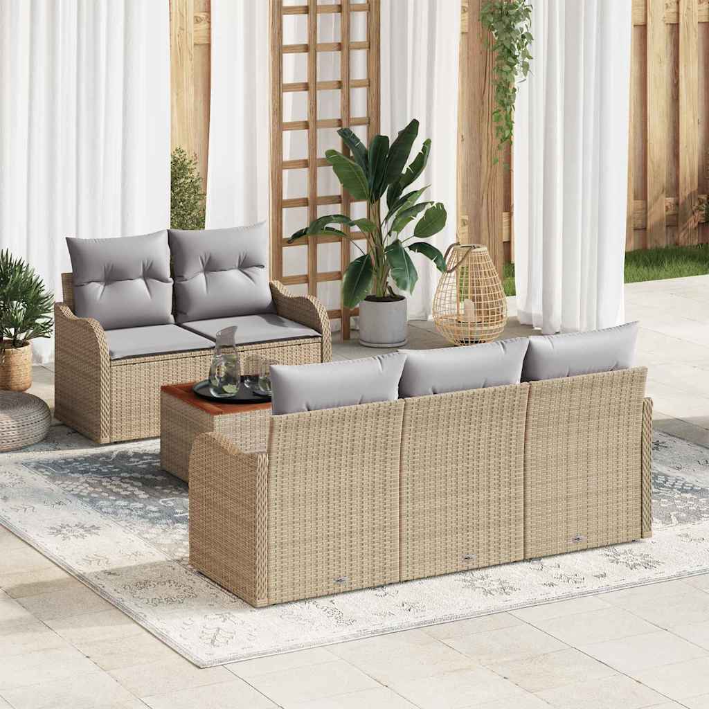 Conjunto de sofás de jardín 6 pcs Beige y Gris Claro