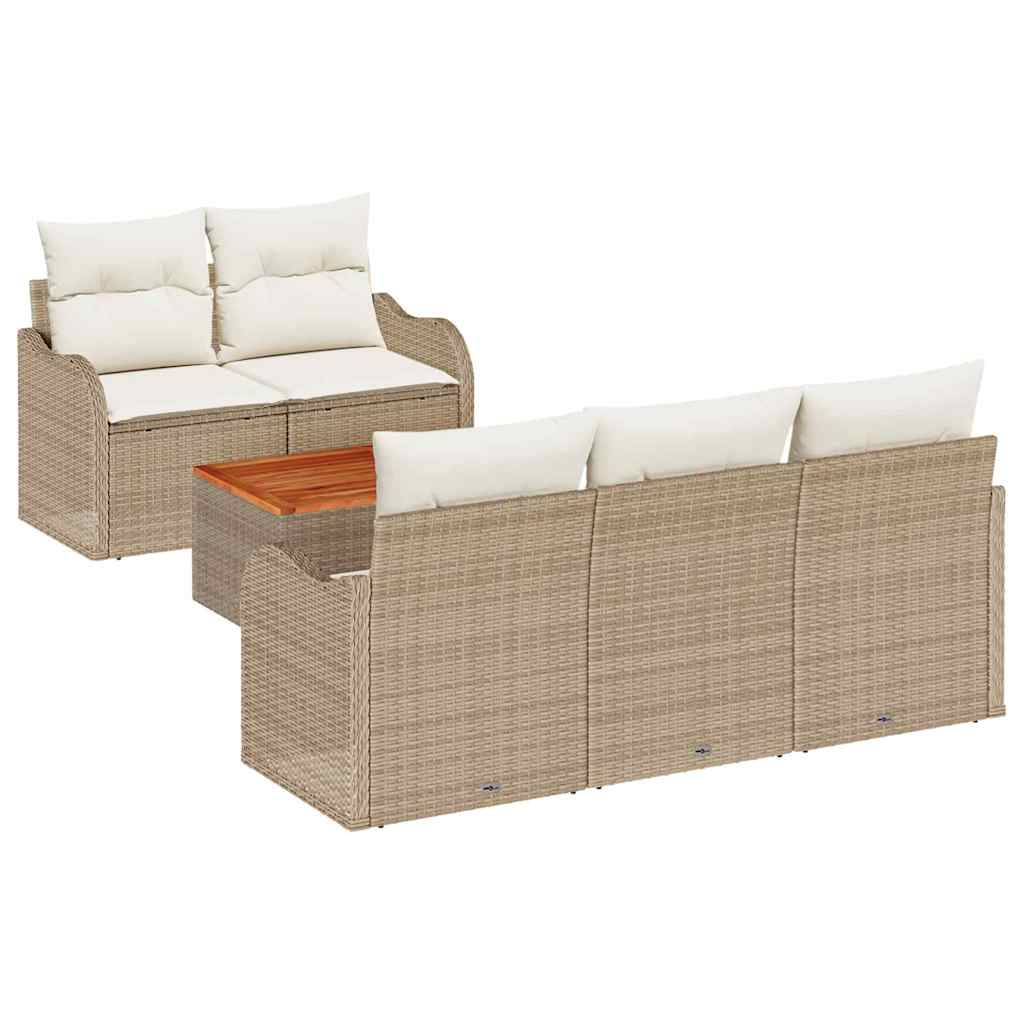Conjunto de sofás de jardín 6 pcs Beige y Crema ratán sintético