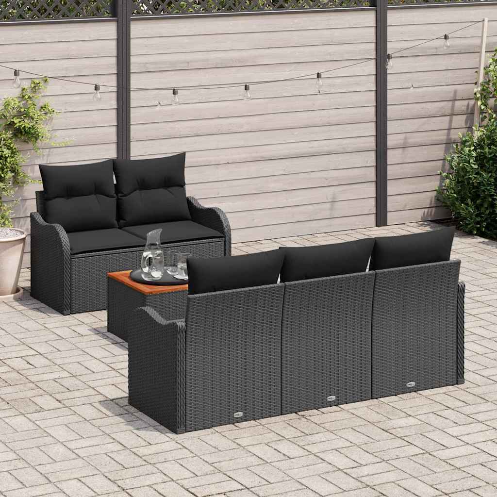 Conjunto de sofás de jardín 6 pcs Negro ratán sintético