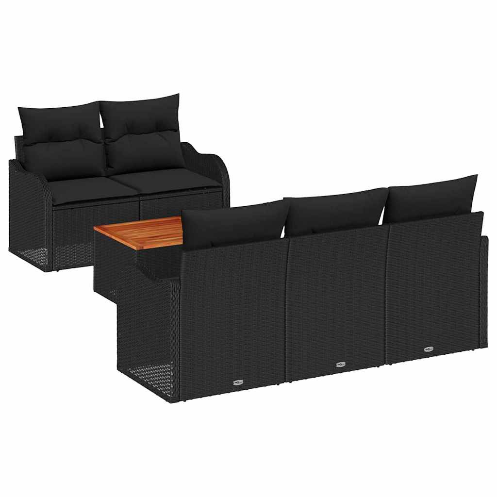 Conjunto de sofás de jardín 6 pcs Negro ratán sintético