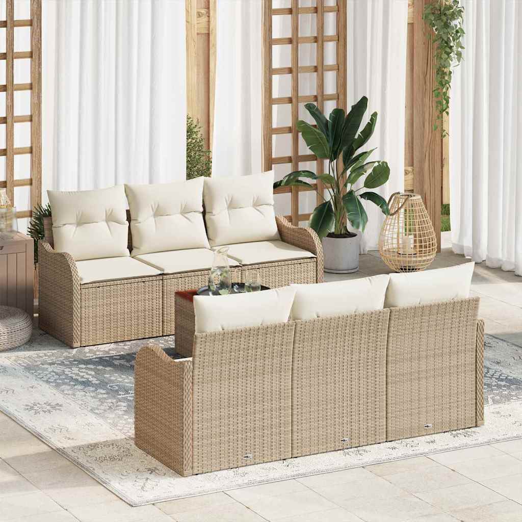 Conjunto de sofás de jardín 7 pcs Beige y Crema ratán sintético
