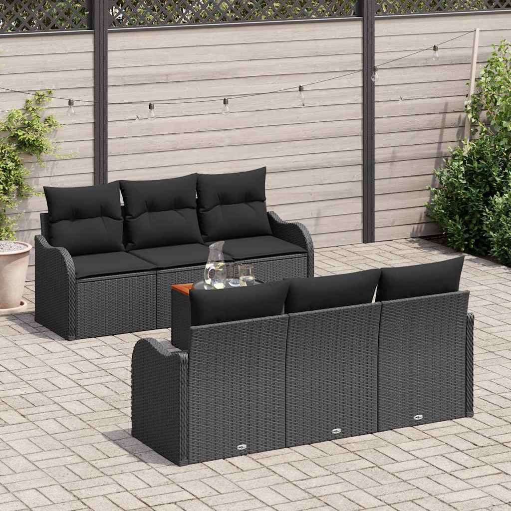 Conjunto de sofás de jardín 7 pcs Negro ratán sintético