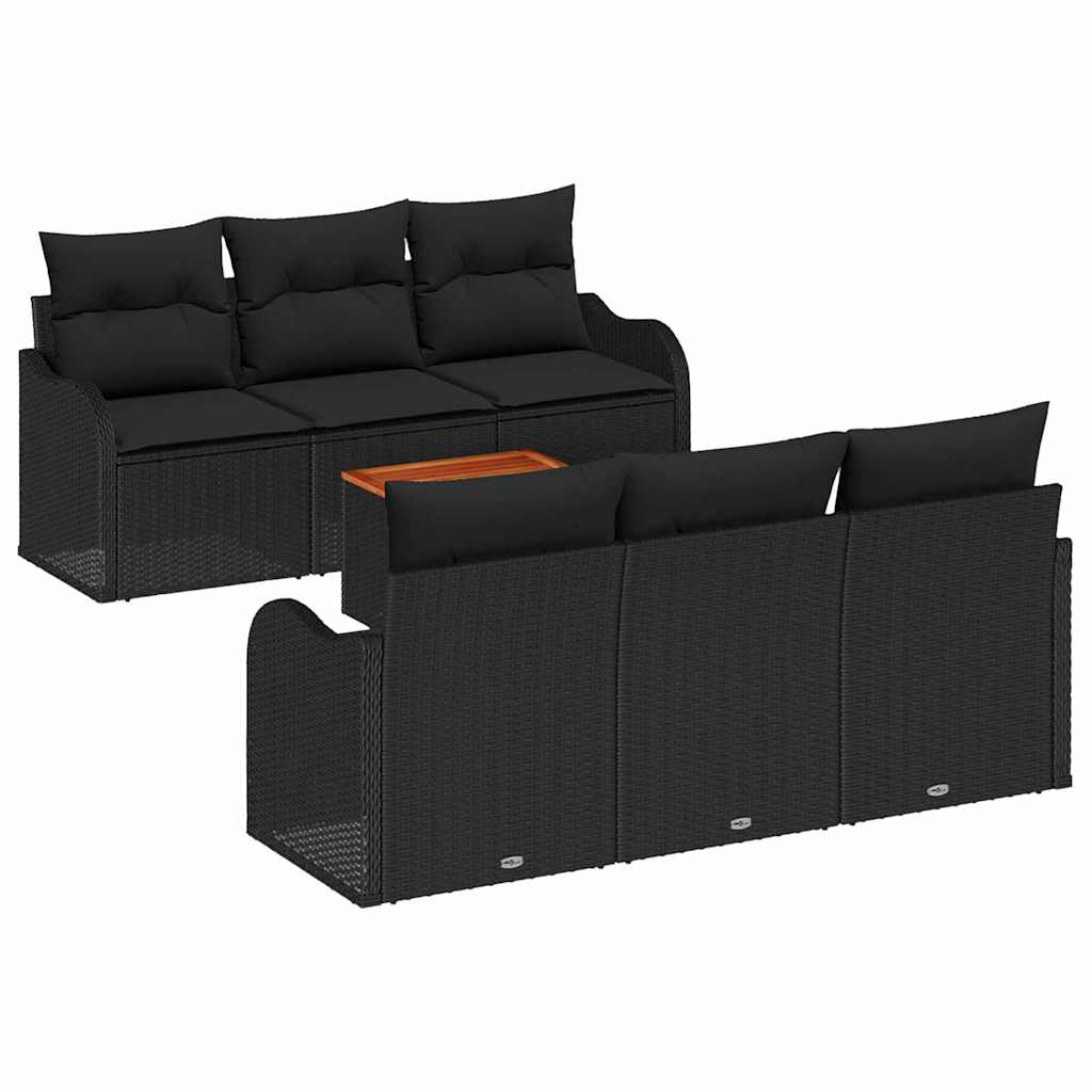Conjunto de sofás de jardín 7 pcs Negro ratán sintético