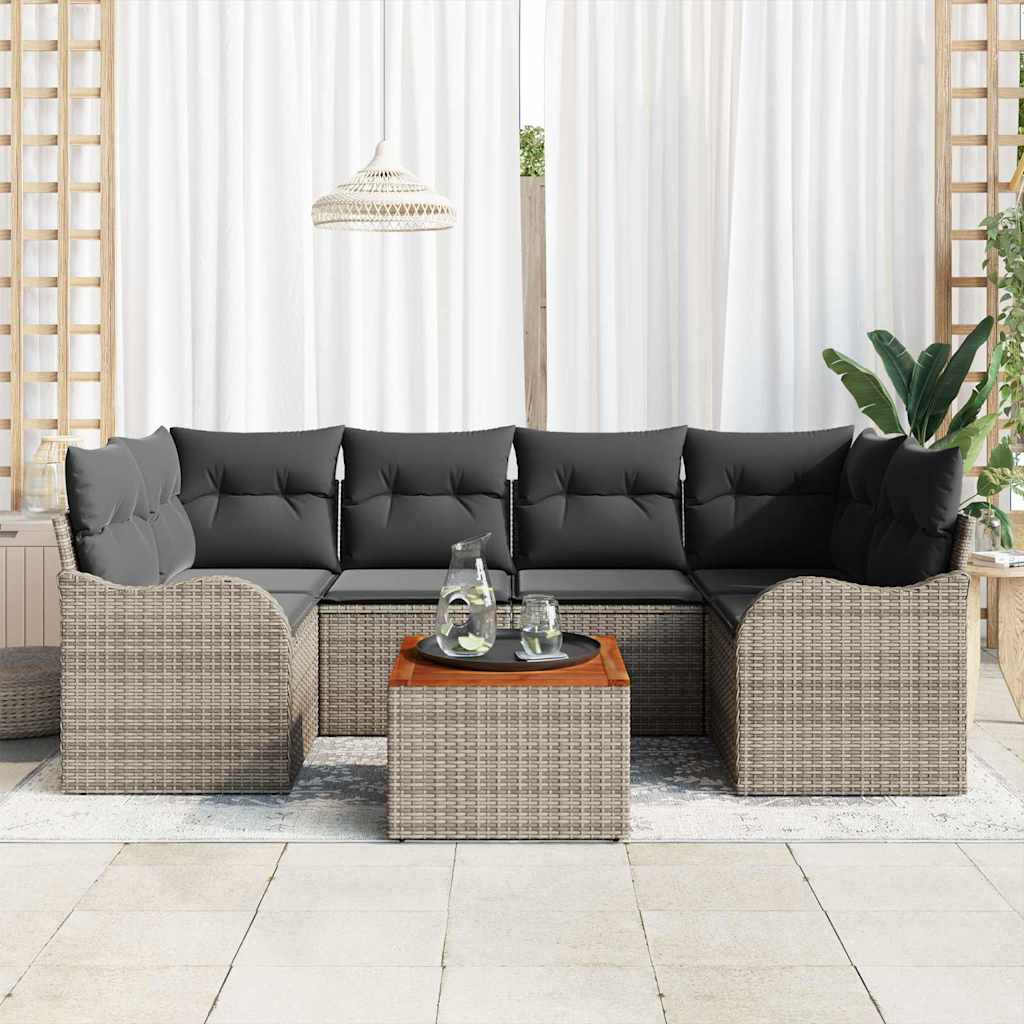 Conjunto de sofás de jardín 7 pcs Beige y Crema ratán sintético
