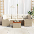 Conjunto de sofás de jardín 7 pcs Beige y Crema ratán sintético