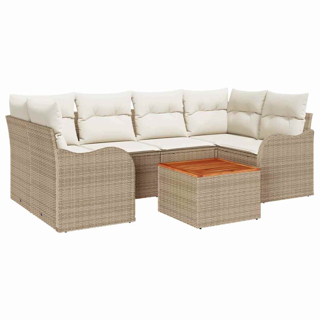 Conjunto de sofás de jardín 7 pcs Beige y Crema ratán sintético