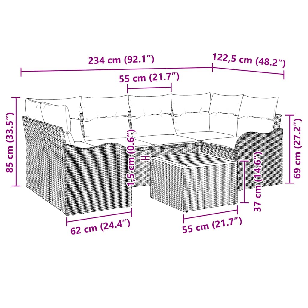 Conjunto de sofás de jardín 7 pcs Beige y Crema ratán sintético