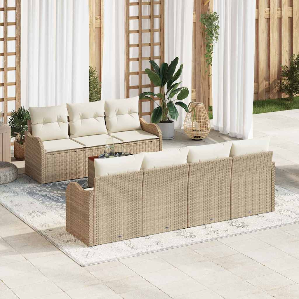 Conjunto de sofás de jardim 8 pçs Bege rotim sintético