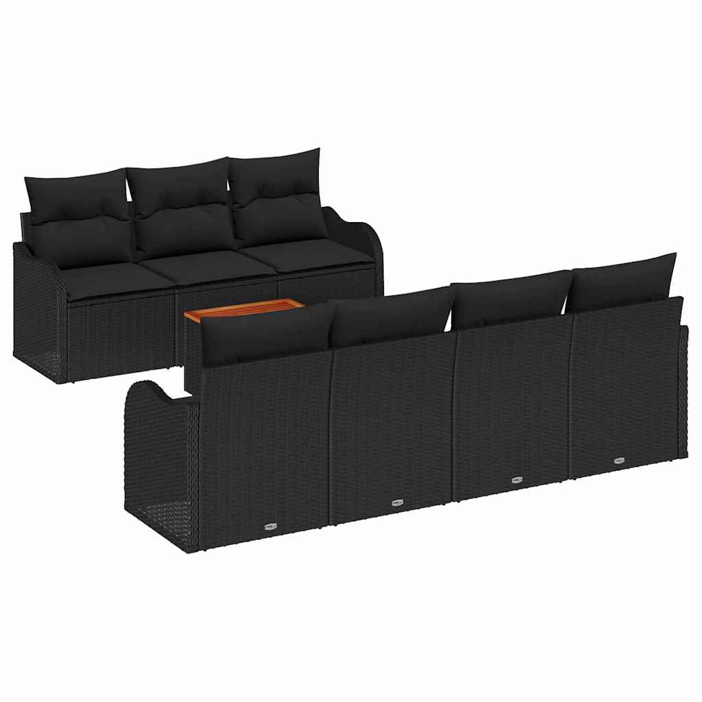 Conjunto de sofás de jardín 8 pcs Negro ratán sintético