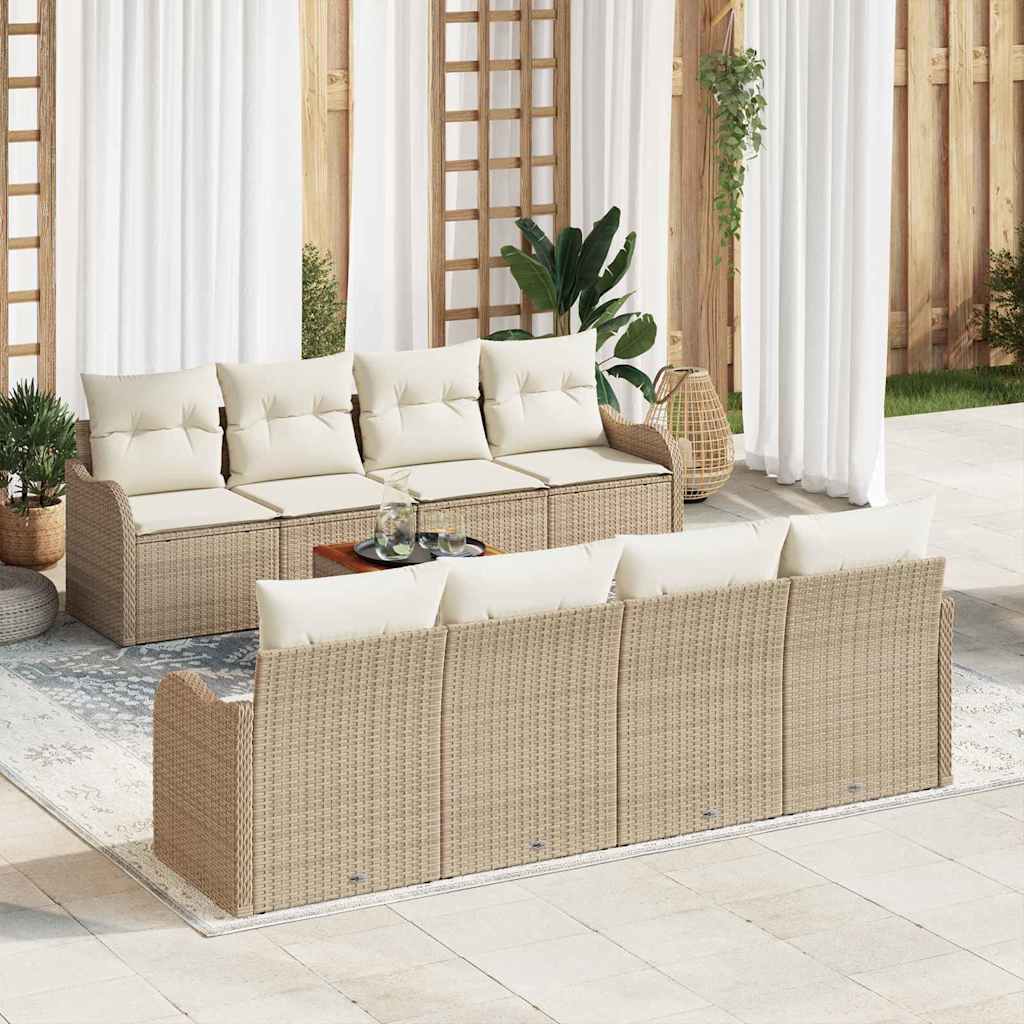 Conjunto de sofás de jardín 9 pcs Beige y Crema ratán sintético