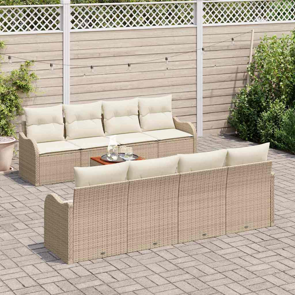 Conjunto de sofás de jardín 9 pcs Beige y Crema ratán sintético