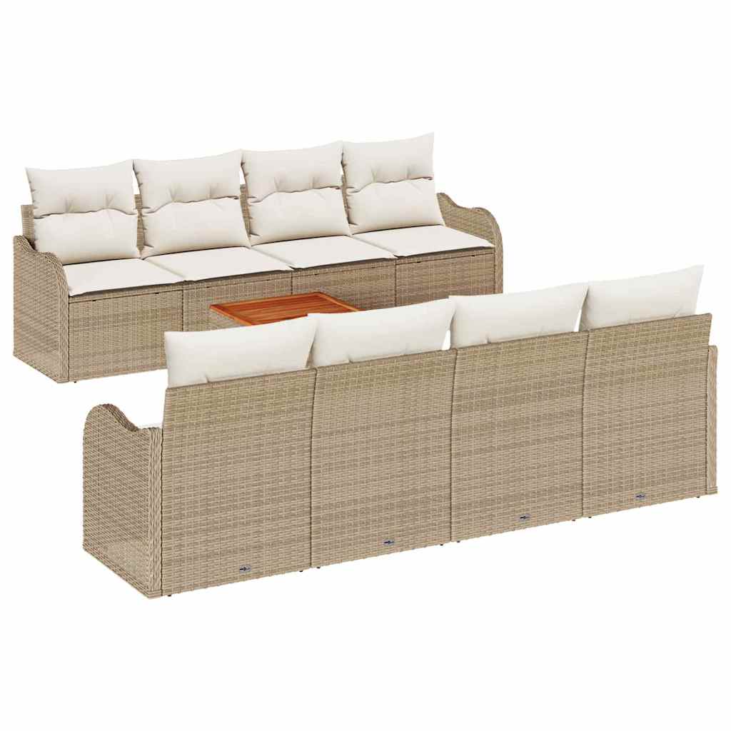 Conjunto de sofás de jardín 9 pcs Beige y Crema ratán sintético