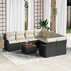 Conjunto de sofás de jardín 9 pcs Negro y crema ratán sintético